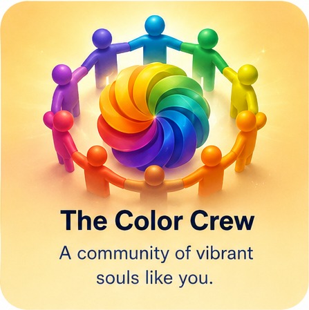 A circle of colorful figures holding hands around a spiral